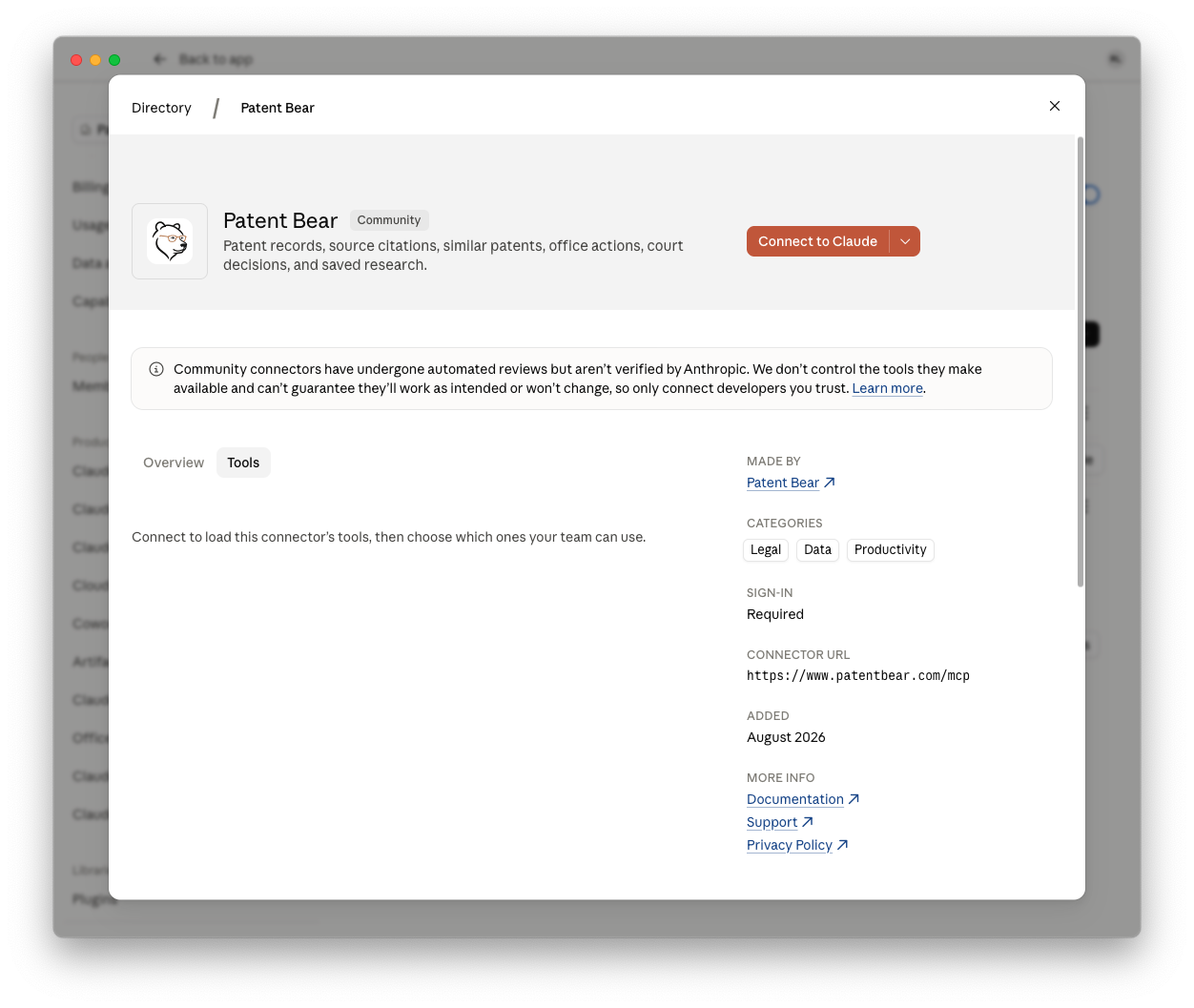 All of Patent Bear, inside Claude, ChatGPT, and Gemini. - Connect it